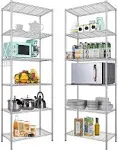 Homdox 6-Tier Storage Shelf Wire Shelving Unit Free Standing Rack Organization Adjustable Leveling Feet, Stainless Side Hooks, B