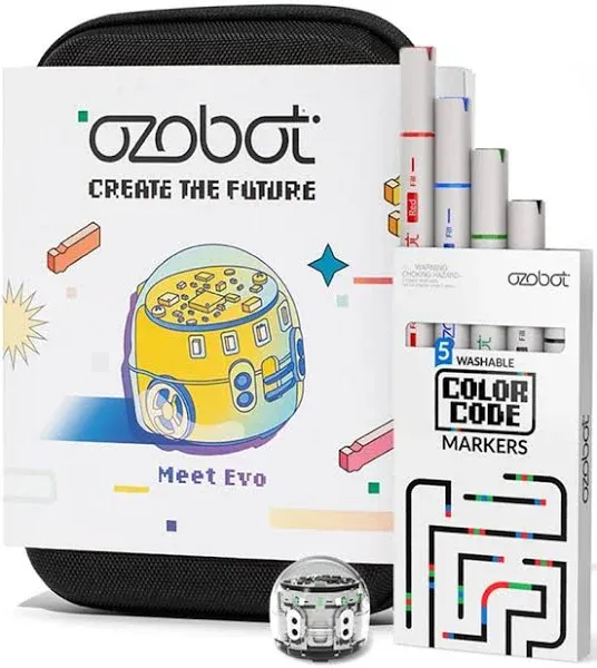 Evo Entry Kit: Interactive Coding Robot, Kids Ages 5+, Includes Color Code Markers, Charging Cable, Zip Case, Access to 700+ STEM Lessons - Educators & Parents, No Coding Experience Required