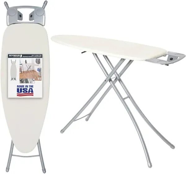 Ironing Board Full Size Made in The USA by Seymour Home Products (Linen Beige) Extra Wide 18” Iron Board Set Includes Cover & Pad | All-Steel Frame