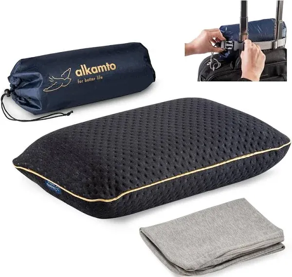 Alkamto Travel & Camping Comfortable Memory Foam Pillow With Extra Cotton Cover Easy To Carry Portable Bag Temperature Regulating Pillow Case