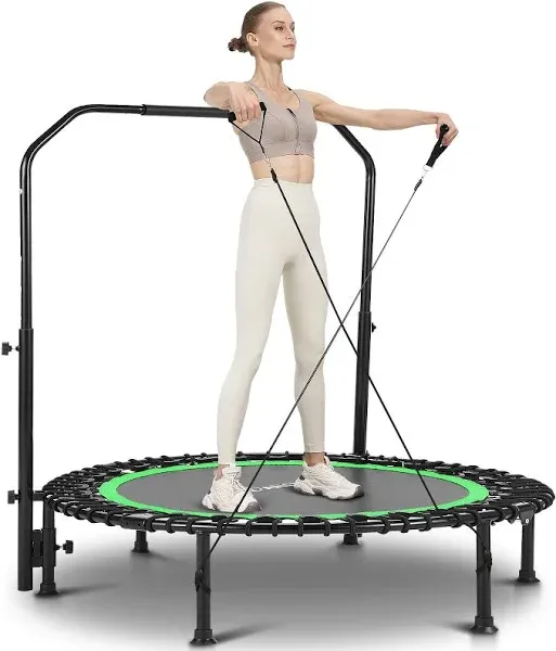 ANCHEER 40" Foldable Mini Trampoline,Max Load 450lbs/550lbs Indoor Trampoline,with 4 Level Adjustable Foam Handle and Resistance Bands,Adult Exercise Trampoline for Home, Garden, and Gym