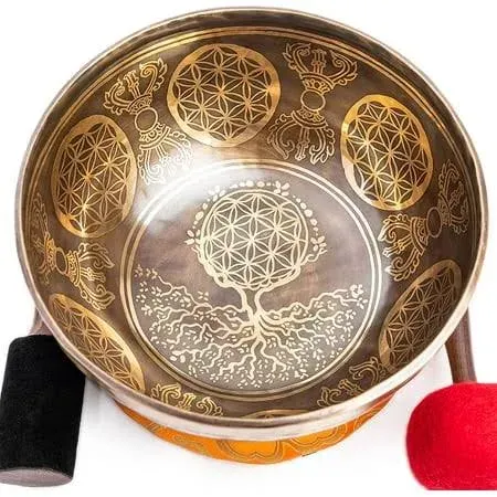 Large Tibetan Singing Bowl Set - 9" Master Healing Grade For Sound Bath Chakra 7 Metal Meditation Yoga By Himalayan Bazaar