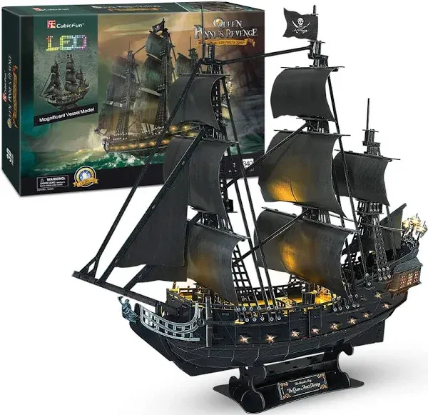 3D Puzzles for Adults Home Decor Pirate Ship Gifts for Men Women Model Kits Brain Teaser Puzzles for Adults Teacher Gifts,Queen Anne's Revenge 340 Pcs