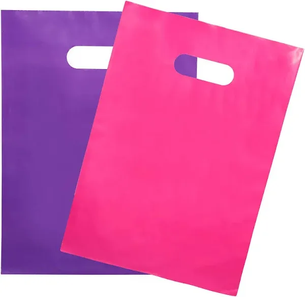 200 Pink and Purple 1.5mil, 9" x 12" Extra Thick Glossy Plastic Retail Merchandise Bags with Die Cut Handles,No Gusset- Perfect Thank You Bags for CUS