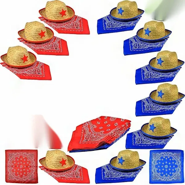 Joyin Toy Pack of 12 Childs Straw Cowboy Hats with Bandannas (6 Red &amp;... 