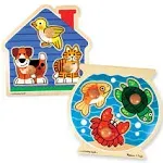 Melissa & Doug Animals Jumbo Knob Wooden Puzzles Set - Fish and Pets - Chunky Wooden Puzzles for Toddlers, Animal Puzzles For Kids Ages 1+