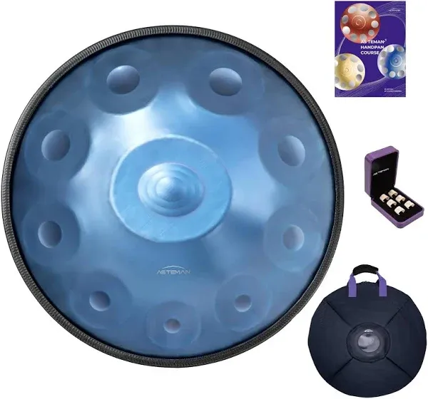 AS TEMAN HANDPAN, Handpan drum instrument in D Minor 10 Notes 22 inches Steel...