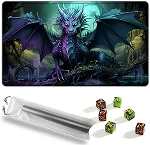 for MTG Playmat, Game Mat 24 x 14 inches for MTG DTCG CCG RPG Trading Card Inked Game Playmats Mousepad Desk Mats Smooth Rubber Surface Battle with 6 Dice - Dragon 3