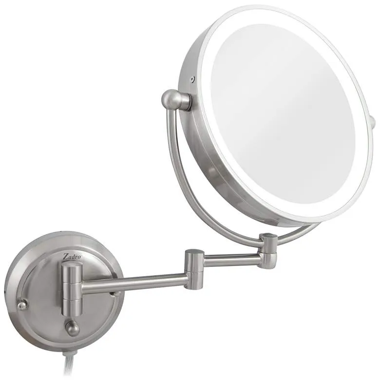 Glamour Satin Nickel Round Adjustable Lighted Makeup Wall Mirror