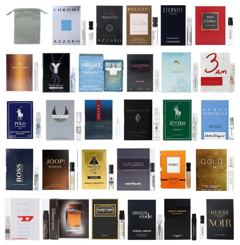 Generic 12 Men's Cologne Designer Samples Randomly Selected + Organza Bag