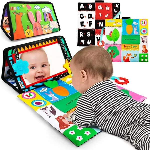 beetoy Tummy Time Baby Mirror Toys with Black and White Pattern, High Contrast 3D Activity Play Crinkle Toys Baby Mirror for Newborn 0 3 6 Months