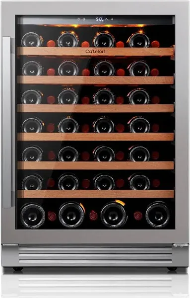 Ca'Lefort Wine Fridge & Cooler - 24 Inch Wine Cooler Refrigerator Hold 54 Bottle, 40-65°F Refrigerator Glass Door, 3 LED Built-in, Under Counter or Freestanding for Home Kitchen (5.65 cu.ft)