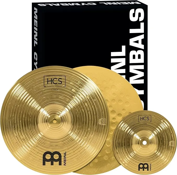 HCS Cymbal Set Box Pack for Drums Hihats, Crash, plus Free Splash, Sticks, Lesso