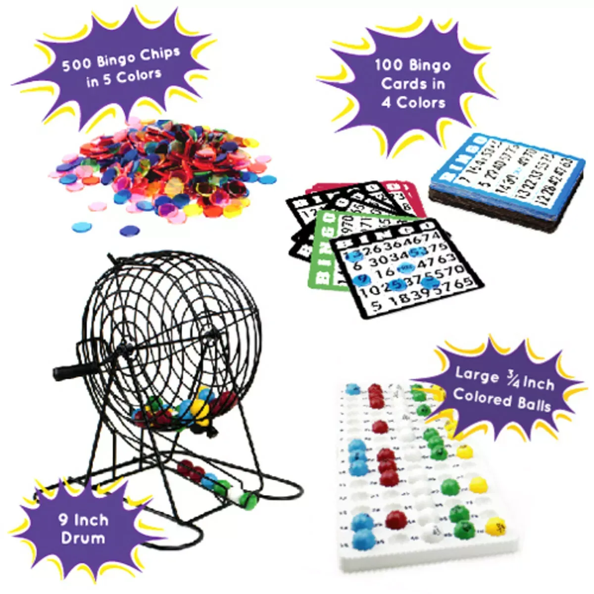 Jumbo Bingo Set - 9-Inch Metal Cage With Calling Board