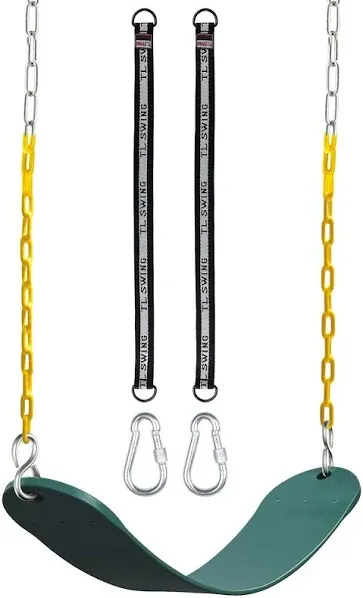 DECORLIFE Swing Seat for Swing Set, With Tree Swing Straps, Support 330lb, Swing Seat Replacement Kits with Coated Chains for Kids Adults, Swing Sets Backyard Accessories with Locked Snap Hooks, Green