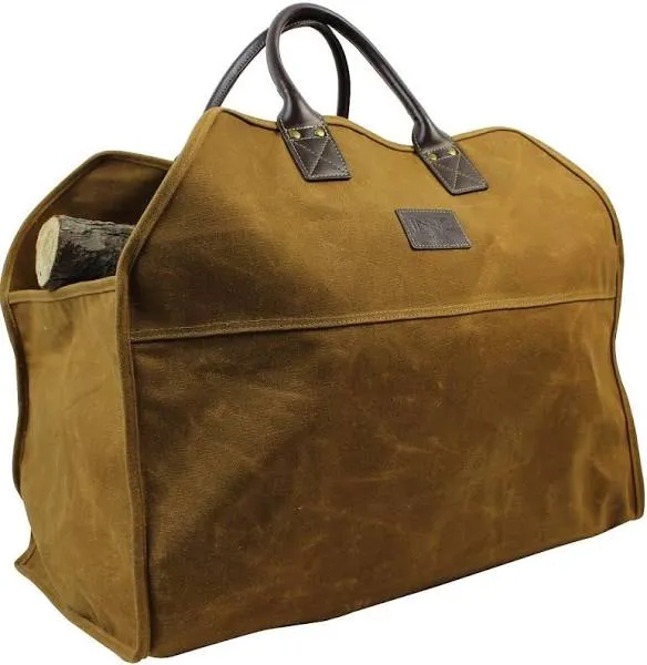 Waxed Canvas Firewood Log Carrier Tote,Large Fire Wood Bag