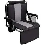 Alpha Camp Stadium Seat Chair for Bleachers with Back & Arm Rest - Black/Grey