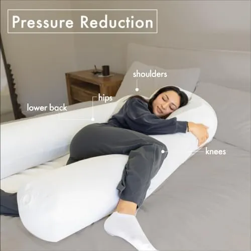 Plufl Hugl Standard Size Cooling Body Pillow for Adults U Shaped Maternity Pillow Great for Side Sleepers & Pregnant Women | Washable Cover | White