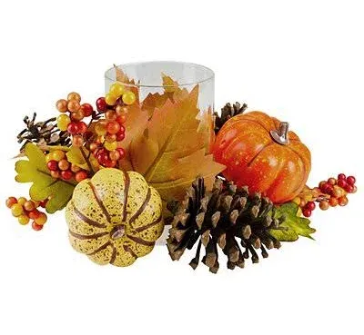 Northlight 10" Pumpkin Berry and Pine Cone Fall Harvest Tealight Candle Holder