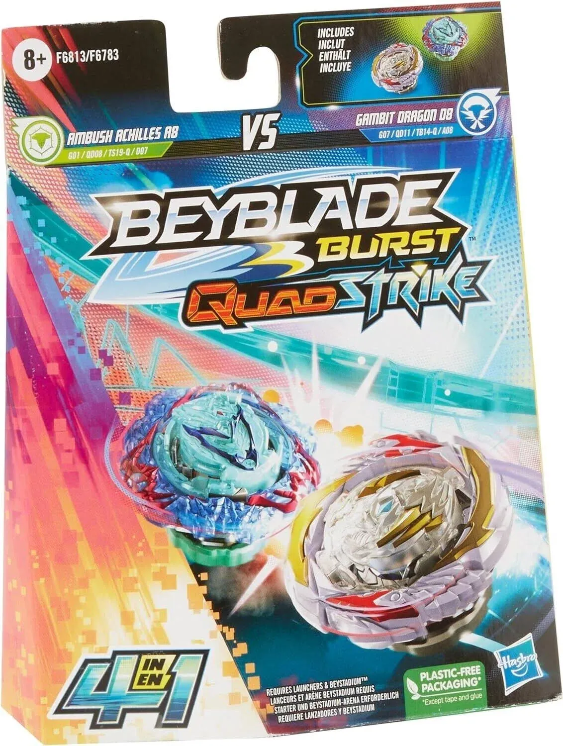 Beyblade Burst QuadStrike Dual Pack - Gambit Dragon D8 And Ambush Achilles A8