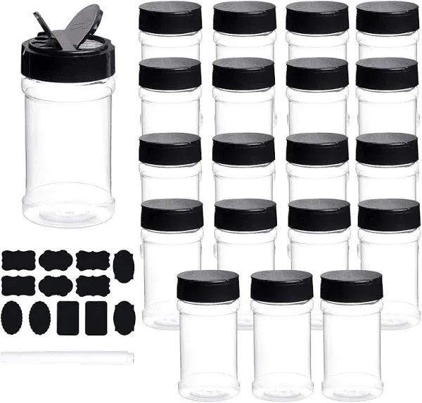 Spice Bottles,  20Pcs 7oz Clear Plastic Container Jars with Lids Labels for 