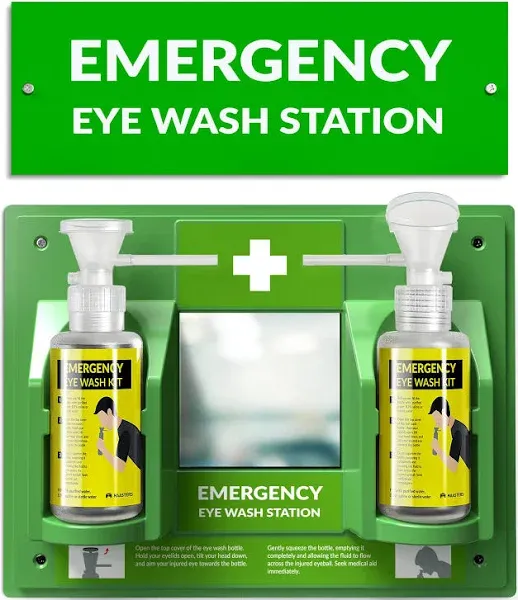 BPA Free Portable Eye Wash Station OSHA Approved - Wall-Mounted First Aid Eye Wash Kit w/Mirror & 2X 16oz Empty Bottles - No Eye Wash Solution Included - Emergency Eyewash - Set of 2