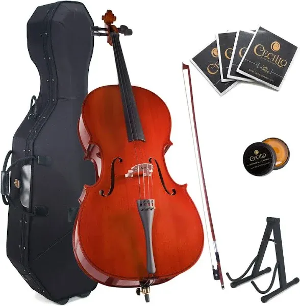 Cecilio CCO-300 Solid Wood Cello with Hard & Soft Case, Stand, Bow, Rosin, Bridge and Extra Set of Strings, Size 4/4 (Full Size)