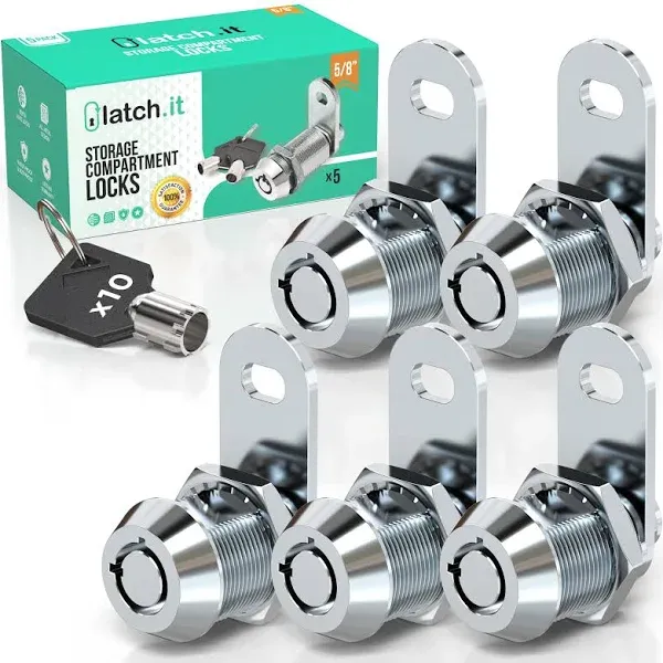 LATCH.IT 5/8” RV Storage Locks | 5-Pack RV Compartment Locks | Utility Cam Lock | 100% Metal RV Locks for Storage Door on Camper | 10-Key RV Cam Lock | Check Fitment Image Before Purchasing