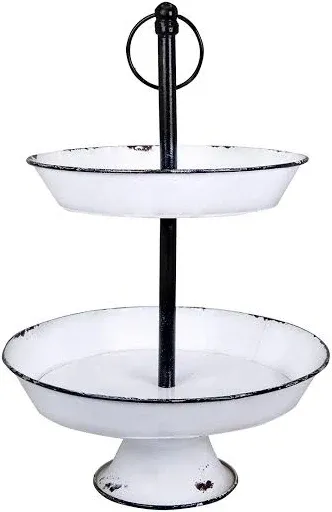 2-Tier Distressed White Decorative Pedestal