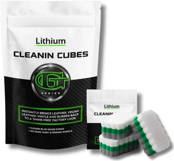 Lithium Cleanin Cubes- Instantly brings leather, vegan leather, Vinyl and rubber back to a shine-free factory look