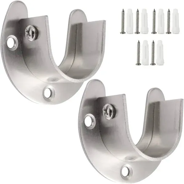 Creatyi Heavy Duty Closet Rod Brackets Closet Shower Rod Bracket Closet Rod Holders Closet Pole Sockets Closet Rod Supports for 1 1/4 Inch Rod (2 PCS, Silver)