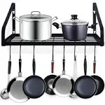 Hanging Pot Rack Pot Pan Rack Wall Mounted Pot and Pan Organizer with 8 Hooks for Kitchen Cookware Utensils 2 DIY Methods Black Steel