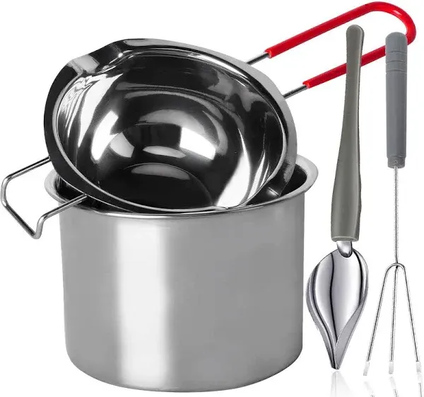 Stainless Steel Double Boiler Melting Pot with Heat Resistant Handle, Large Capacity Chocolate Melting Pot for Butter Candy Butter Cheese, Candle Making (450/900ML)