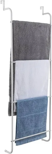 MyGift Over-The-Door Towel Rack with 4 Rungs, White Metal Ladder Bathroom Towel Hanging Storage Drying Rack