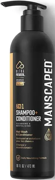 MANSCAPED® 2 In 1 Shampoo & Conditioner, UltraPremium Formula Infused with Sea Kelp, Coconut Water, Aloe for Nourishing and Hydrating Hair (16 oz)