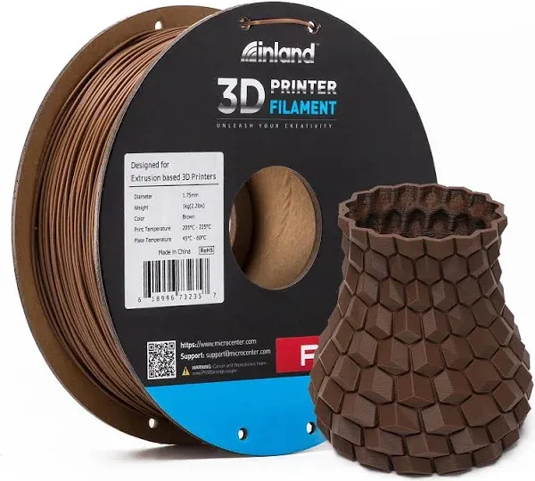 Inland 1.75mm Brown PLA+ 3D Printer Filament - 1kg Spool (2.2 lbs)