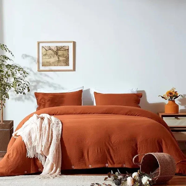 NexHome Burnt Orange Duvet Cover Sets Queen Size 3 Piece Double Brushed Microfib