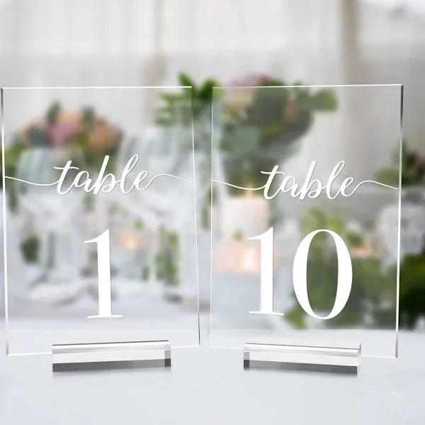 5x7 Inch Wedding Table Number 1-10 (5x7 Inch) Clear Sign with Clear Stand