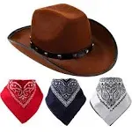 Brown Cowboy Hat, 3 Pcs Bandana for Themed Parties, School Play, Trick or Tre...