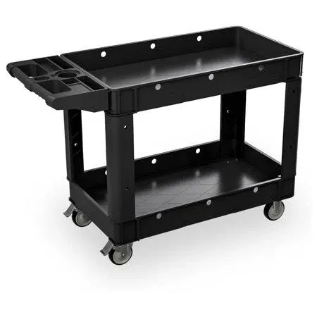 Grade 2 Shelf Utility Cart with Wheels Rolling Tool Cart Heavy Duty Service Push Cart Business 