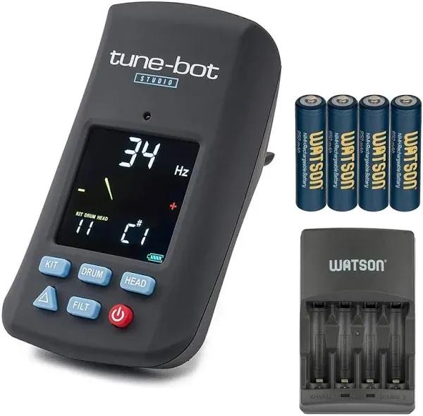 Studio TBS-001 Digital Drum Tuner - Clip-On Tuner for Acoustic Drum Kits Bundle with Watson AAA NiMH Batteries and AA-C4H 4-Hour Rapid Charger