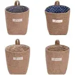 sansheng 4 Pack Wall Hanging Storage Bags Hanging Storage Bags Cotton Linen Storage Basket Foldable Wall Hanging Basket Family Organizer Box Decorative Bag (Color as Shown)3.93 * 3.93 * 5.31