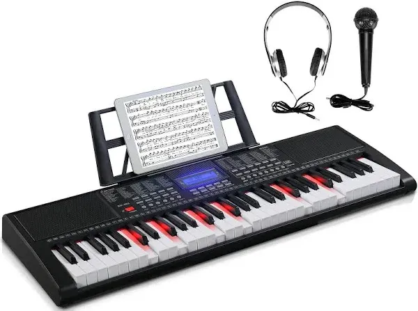 GLARRY 61-Key Portable Electronic Keyboard Piano set w/LCD Screen, Stand, Microphone, Headphones, Stand, Bench, Teaching Modes, Built-In Speakers