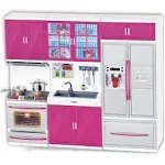 Liberty Imports Doll Kitchen Playset for Kids, My Modern Mini Kitchen House Furniture Pretend Play Toy Accessories Set with Realistic Lights &