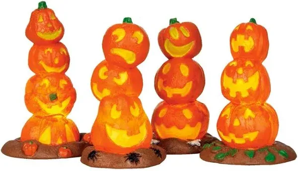 New  LEMAX Light-Up Pumpkin Stack Set Of 4 #34623