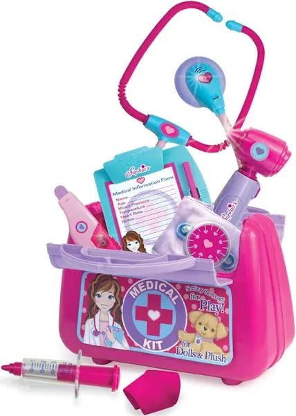 Sophia's 18' Doll 10 pc. Medical Kit with Stethoscope, Blood Pressure Cuff, Otoscope, Syringe, Thermometer, Bandage, Clipboard, Pencil, Chart, and Medical Bag