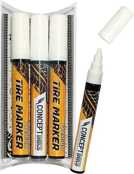 Premium Tire Marker Pens, White Waterproof Paint Markers For Car Tire Lettering, Made In Japan (3 Pack-White)