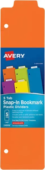 Avery® Tabbed Snap-In Bookmark Plastic Dividers, 5-Tab, 11.5 x 3, Assorted, 1 Set (AVE24908) Each