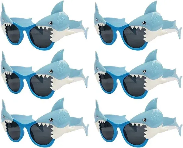 Shark Glasses Party Favors, 6pcs Hawaiian Shark Photo Booth Props Tropical Summer Beach Ocean Pool Party Supplies Shark Birthday Party Decorations Return Gifts Eyeglasses