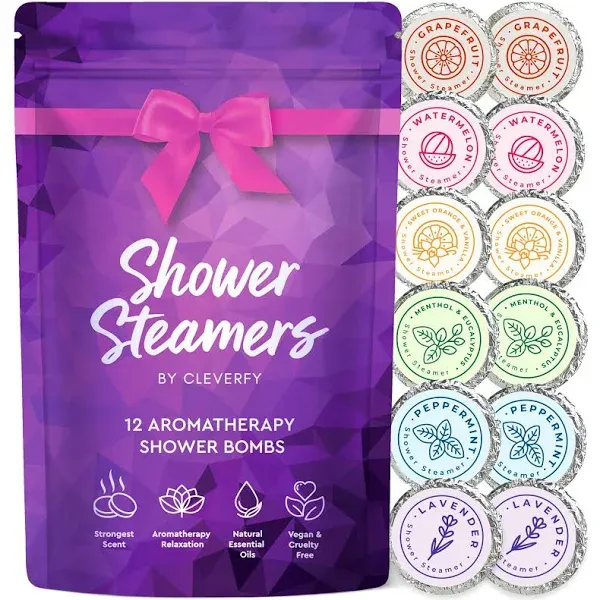 Cleverfy Shower Steamers Aromatherapy - Pack of 12 Shower Bombs with Essential Oils. Self Care Stocking Stuffers for Women and Teens and Christmas Gifts for Women. Purple Set